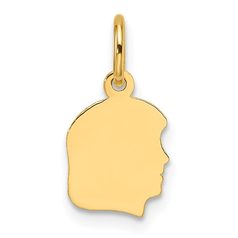 14k Yellow Gold Plain Small .018 Gauge Facing Right Engravable Girl Head Charm