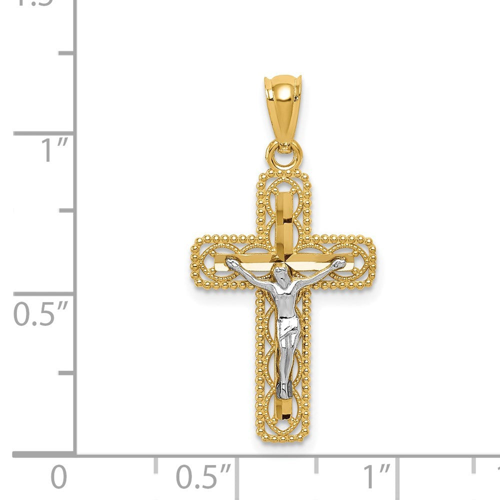 14k Two-Tone Gold Polished Crucifix Pendant