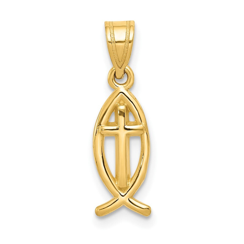 14k Yellow Gold Ichthus Fish Charm Pendant for Women