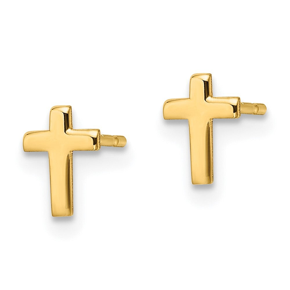 14k Yellow Gold Polished Cross Stud Earrings Gift for Women