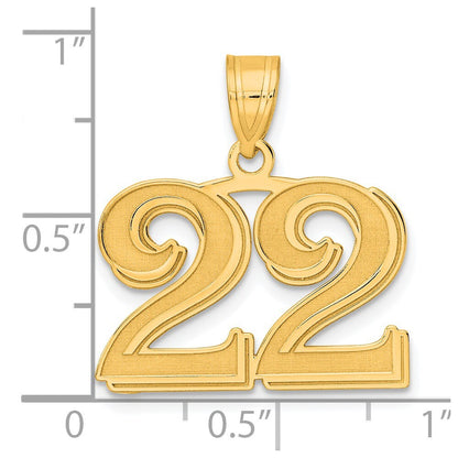 14k Yellow Gold Polished Etched Number 22 Pendant for Women