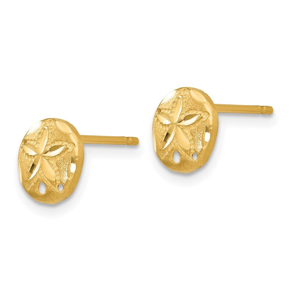 14k Yellow Gold Diamond-cut Sand Dollar Stud Earrings Gift for Women