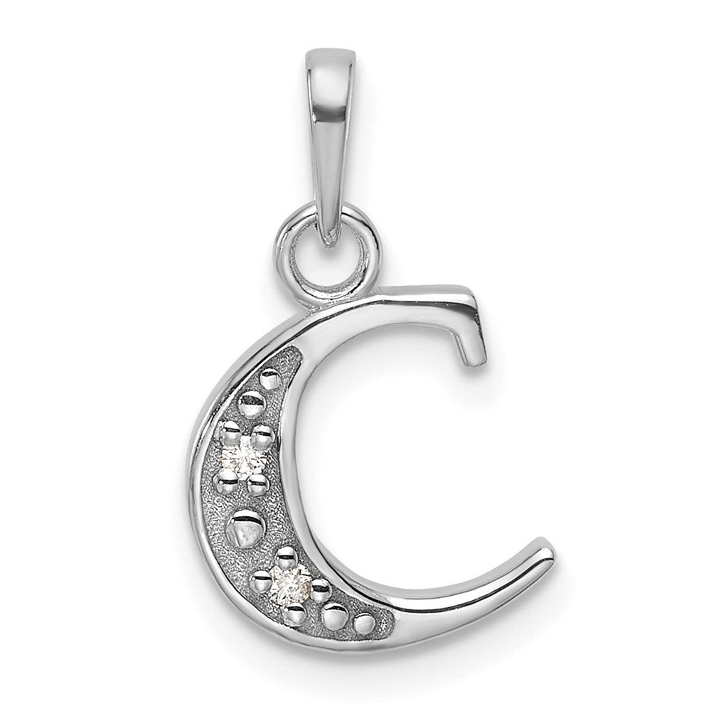 14k White Gold Diamond Letter C Initial Pendant