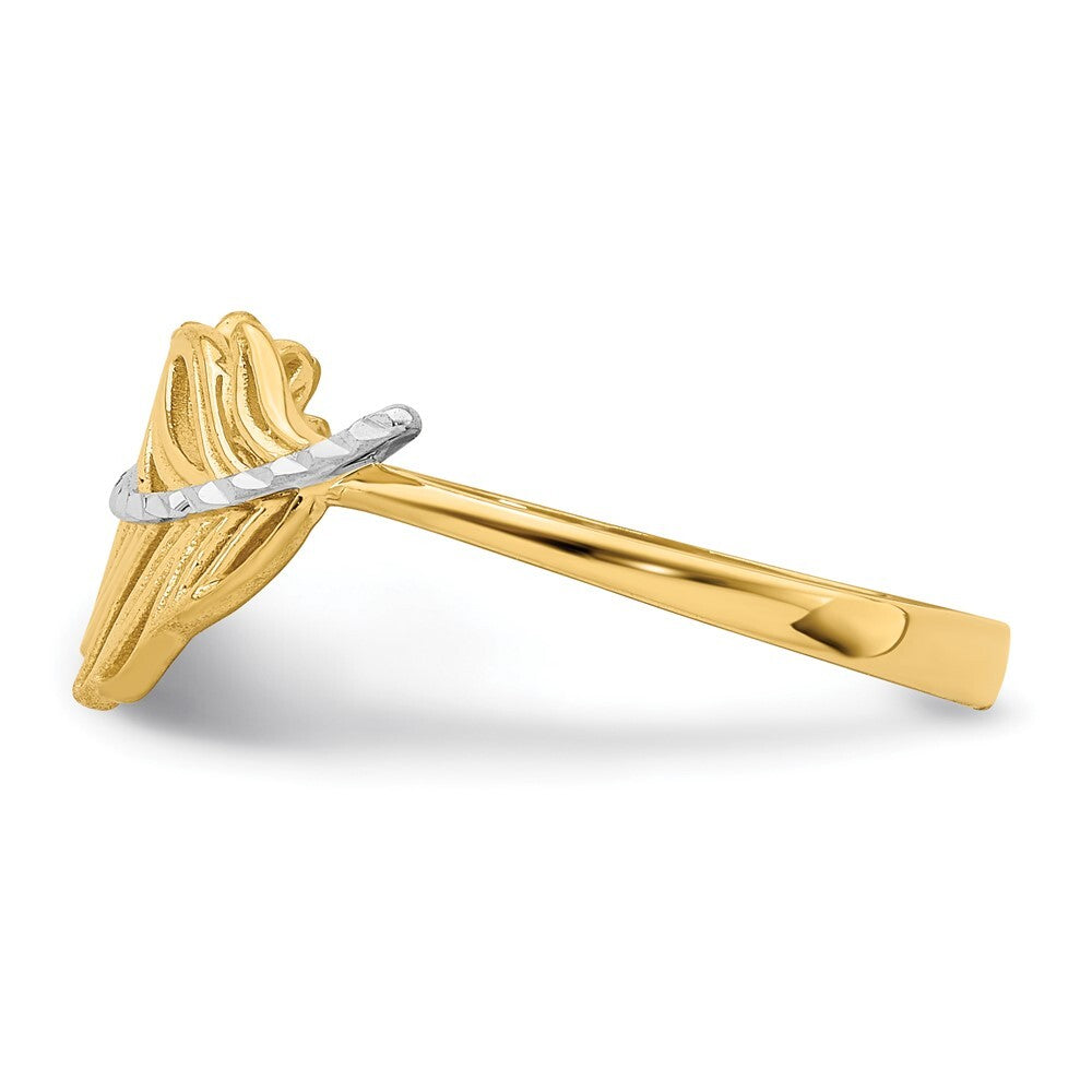 14K Yellow Gold with White Rhodium Feather Ring