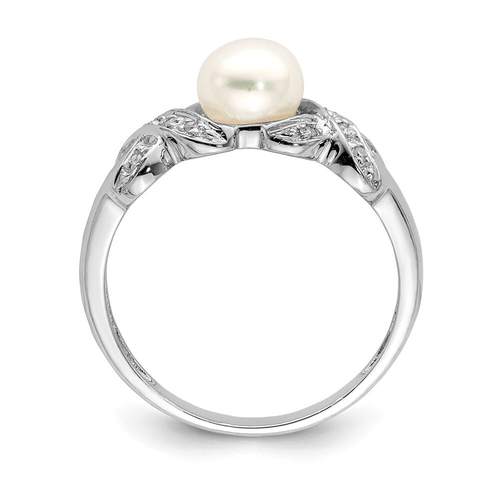 Sterling Silver Rhodium 6mm FW Cultured Button Pearl Ring Size 6