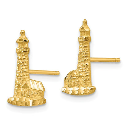 14k Yellow Gold Diamond-cut Lighthouse Earrings