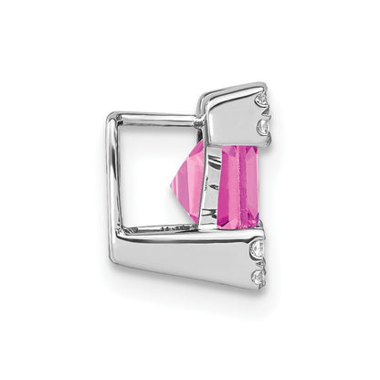 14k White Gold Square Created Pink Sapphire & Diamond Chain Slide