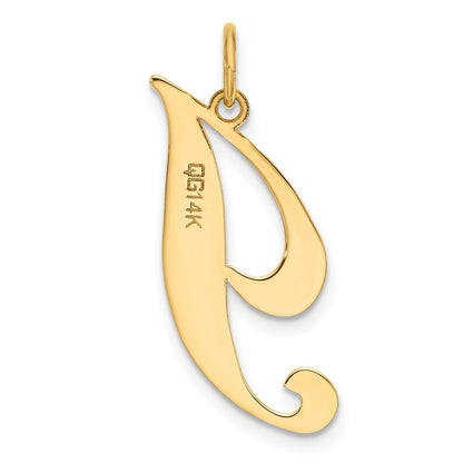 14k Yellow Gold Large Fancy Script Letter I Initial Charm Pendant