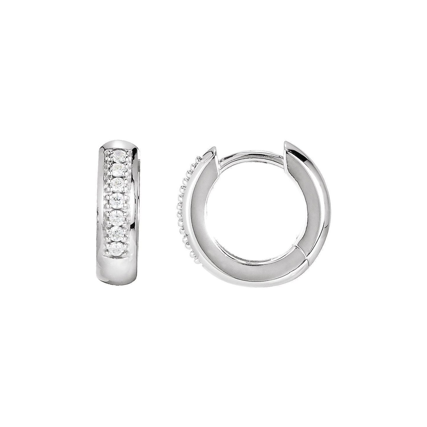 14k White Gold 1/8 CTW Natural Diamond 12.6 mm Huggie Stud Earrings