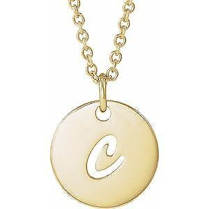 14k Yellow Gold Script Initial C Pendant Necklace 16-18"