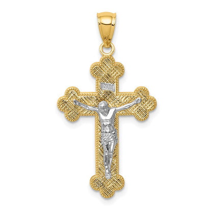 14k Two-tone Gold Rhodium Inri Budded Crucifix Pendant for Women