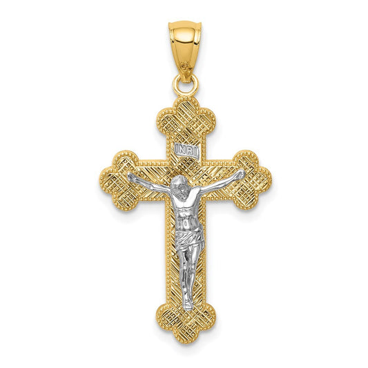 14k Two-tone Gold Rhodium Inri Budded Crucifix Pendant for Women