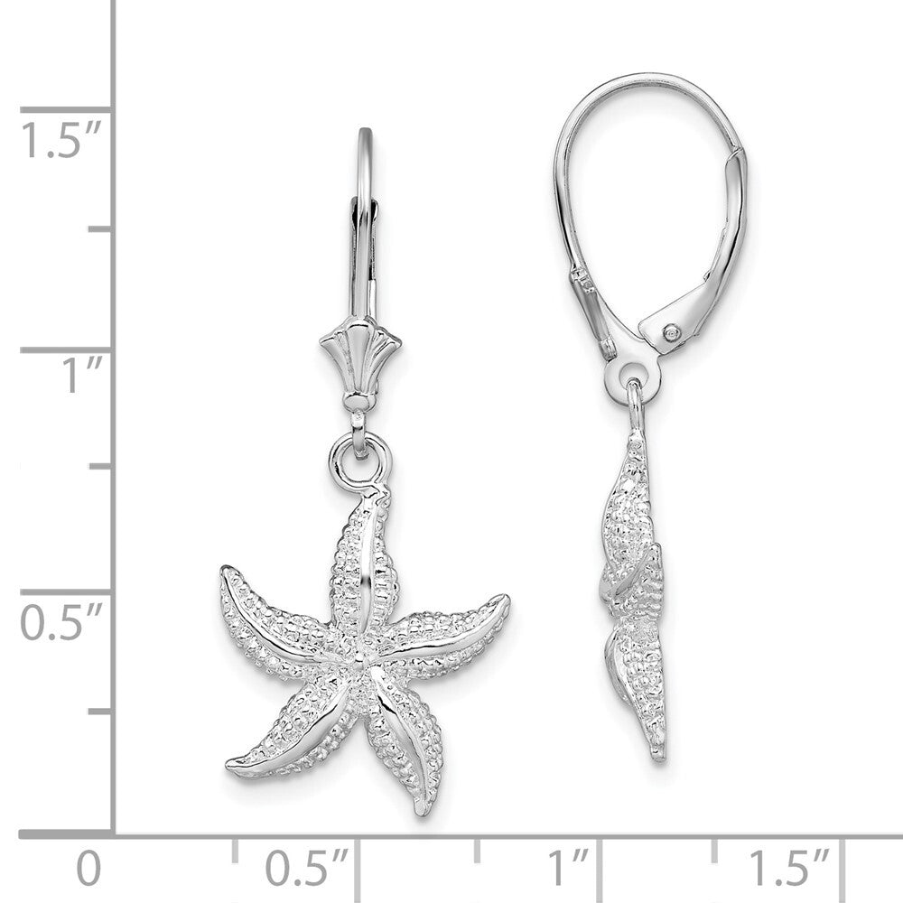 Sterling Silver Rhodium-Plated Polished Starfish Leverback Earrings