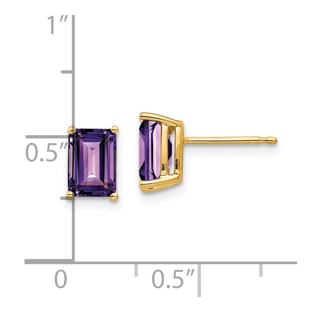 14k Yellow Gold 7x5mm Emerald Cut Amethyst Stud Earrings Gift for Women