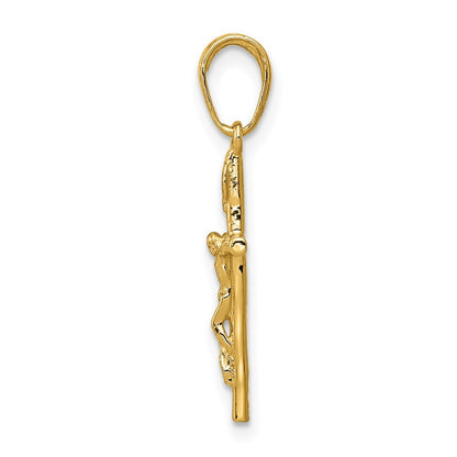 14k Yellow Gold INRI Hollow Crucifix Pendant