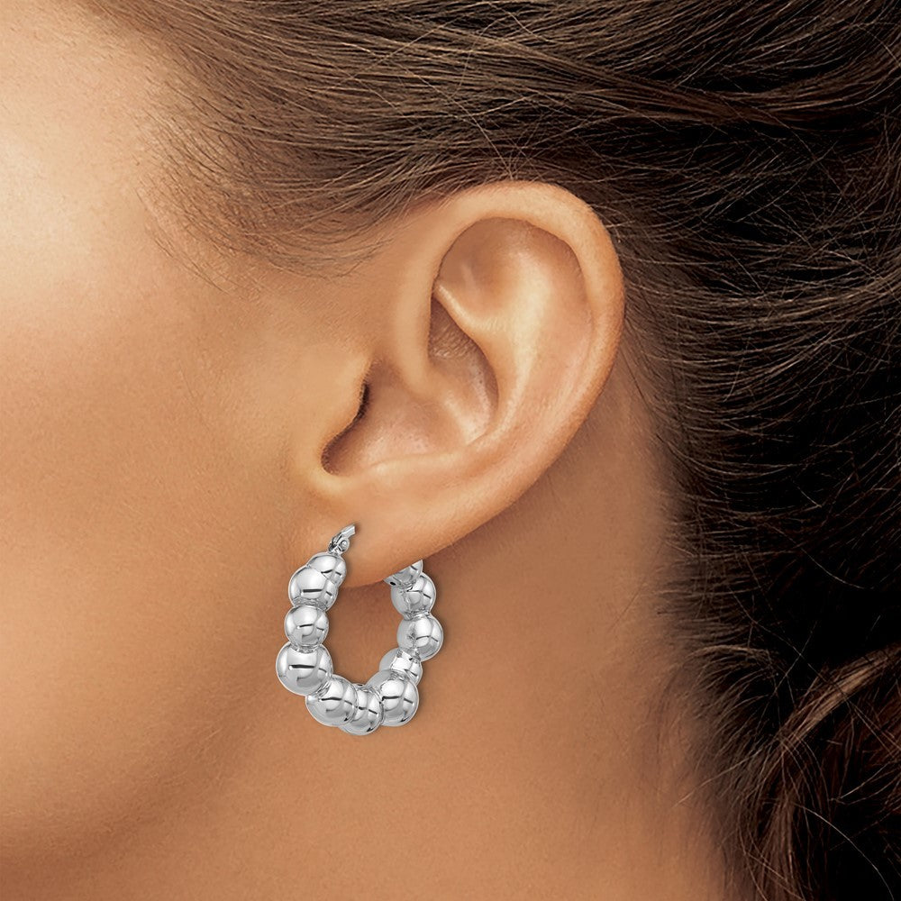 Sterling Silver Rhodium-plated Polished Bead Hoop Earrings