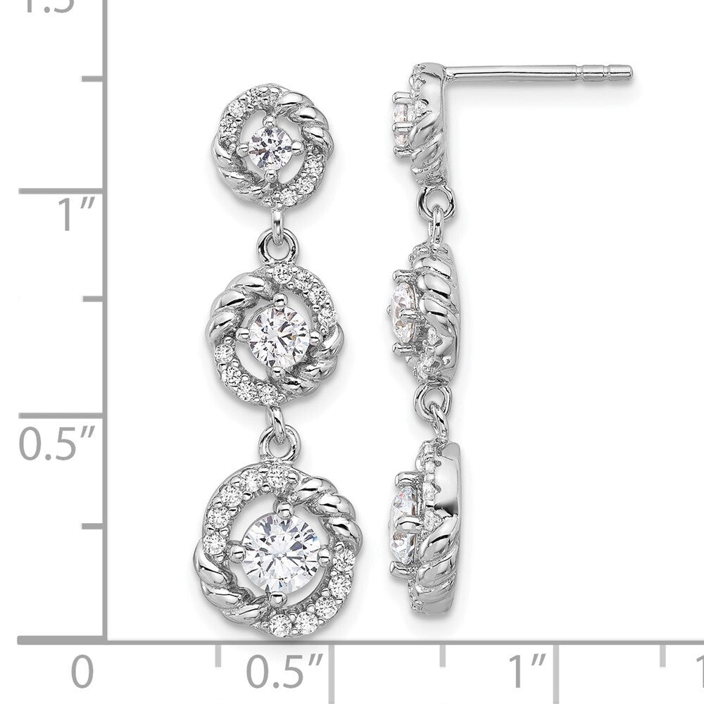 Sterling Silver Rhodium-plated Cubic Zirconia Dangle Post Earrings