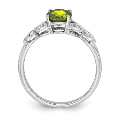 14k White Gold Oval Peridot and Diamond Ring Size 7