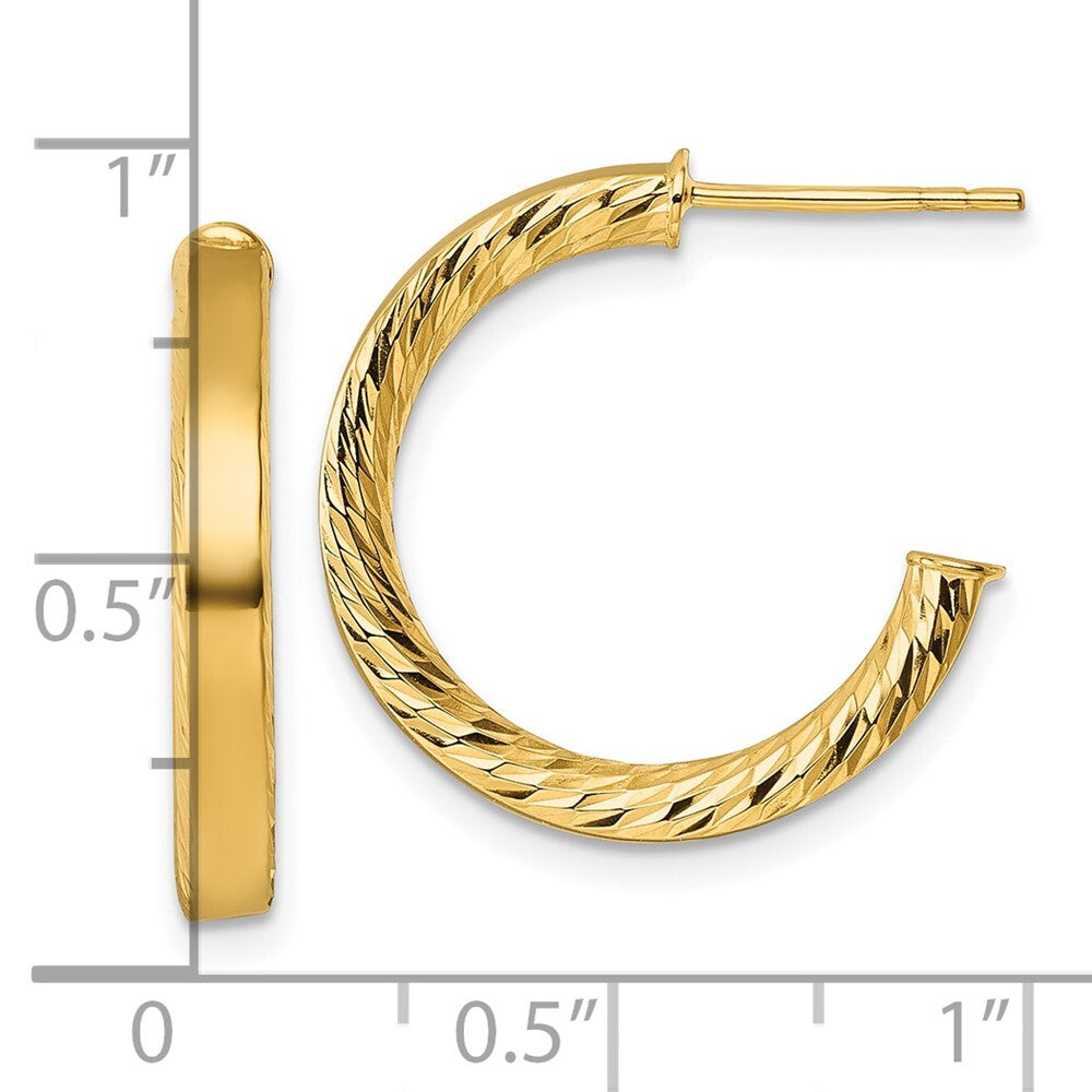 14k Yellow Gold Polished and Diamond-cut 3.00 x 20mm Tube C-Hoop Earrings