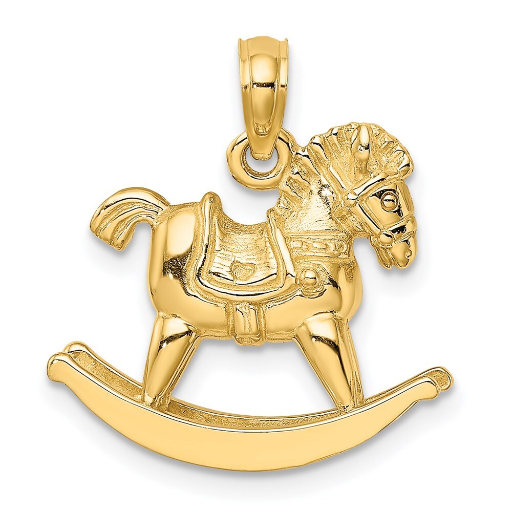 14k Yellow Gold 3-D Playful Rocking Horse Charm Pendant for Women