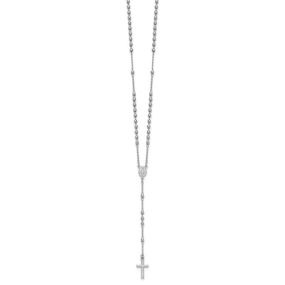 Sterling Silver Rhodium-plated Beaded 17" with 1.5" extender Rosary Necklace