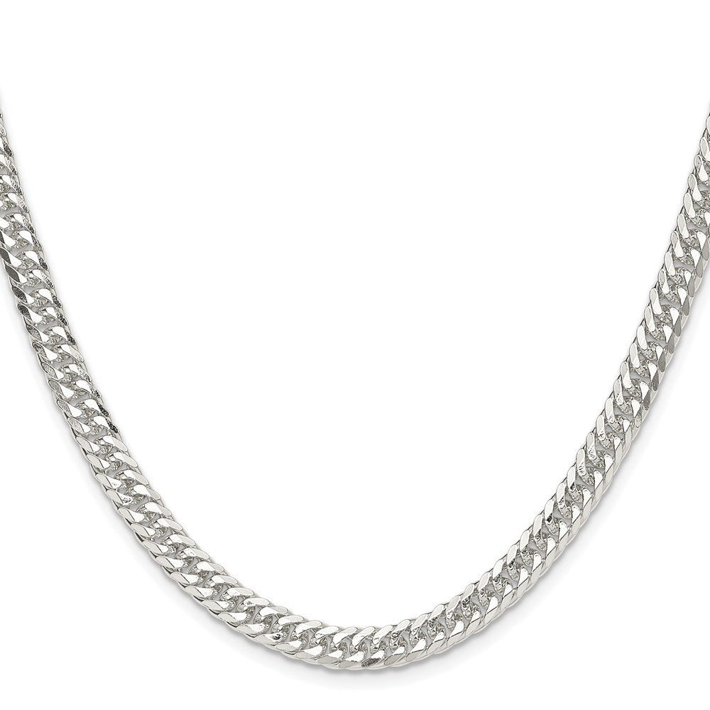 Sterling Silver Rhodium-plated 5.7mm Double Diamond-cut Curb Chain Necklace