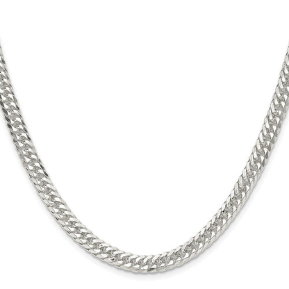 Sterling Silver Rhodium-plated 5.7mm Double Diamond-cut Curb Chain Necklace