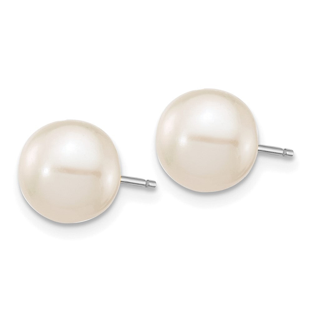 14k White Gold 8-9mm White Round Freshwater Cultured Pearl Stud Earrings