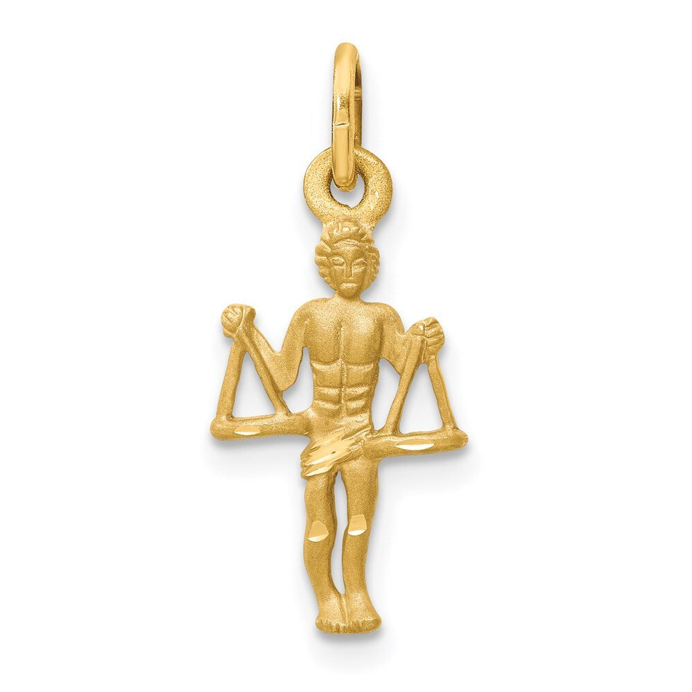 14k Yellow Gold Satin Diamond-cut Libra Zodiac Charm Pendant for Women