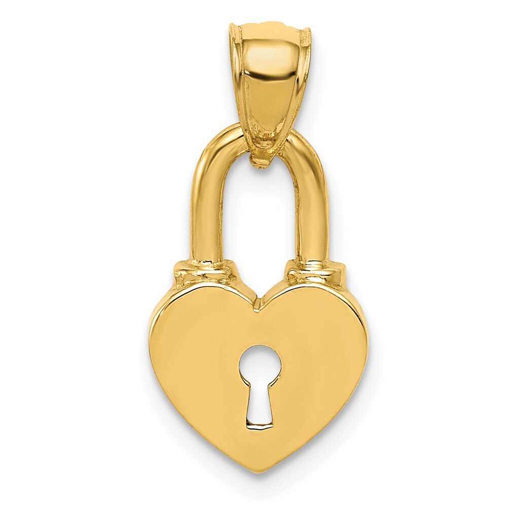 14k Yellow Gold Polished Heart Lock Charm Pendant for Women