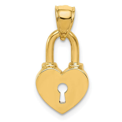 14k Yellow Gold Polished Heart Lock Charm Pendant for Women