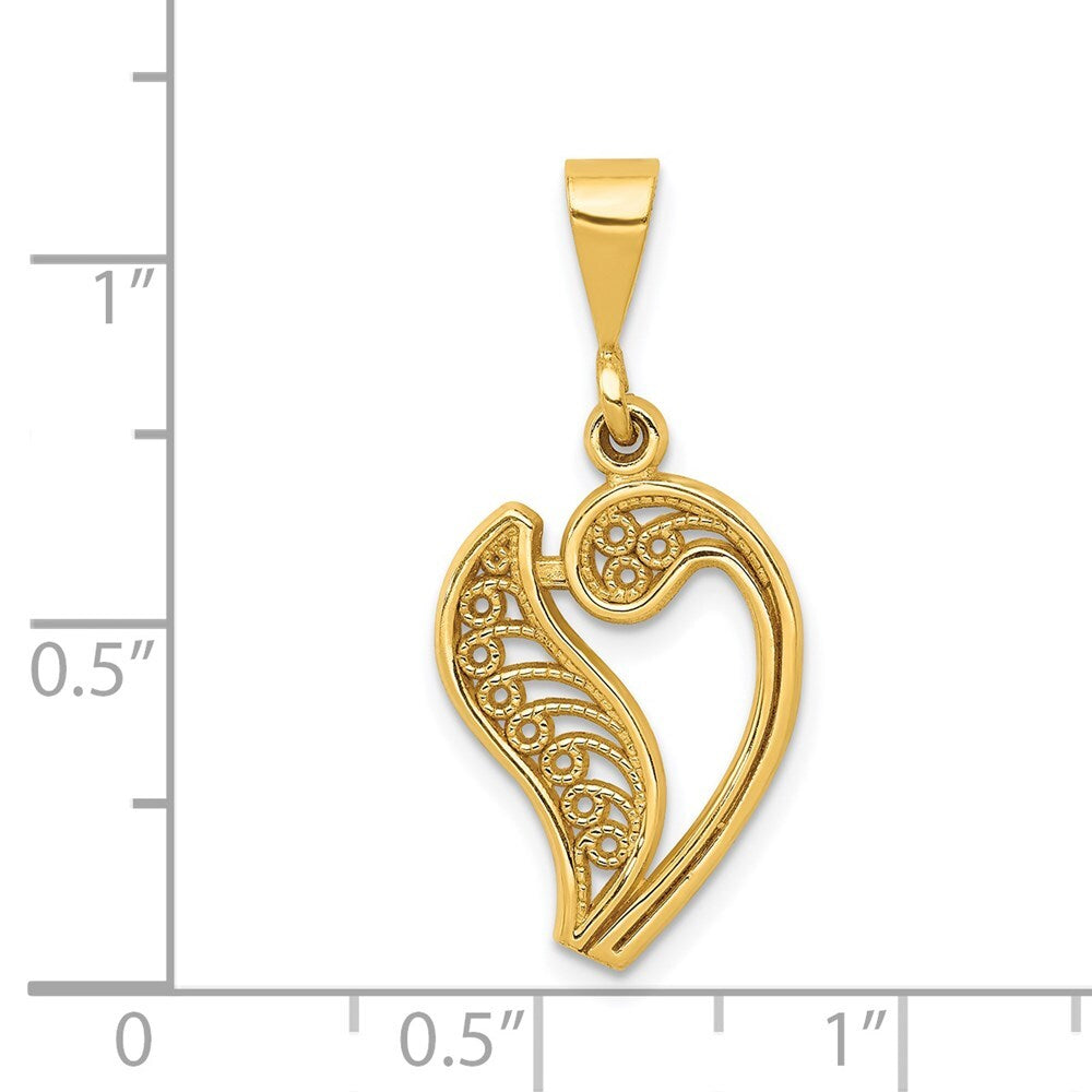 14k Yellow Gold Polished Script Filigree Letter V Initial Pendant for Women