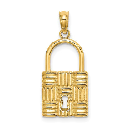 14k Yellow Gold 3-D Padlock with Key Hole Charm