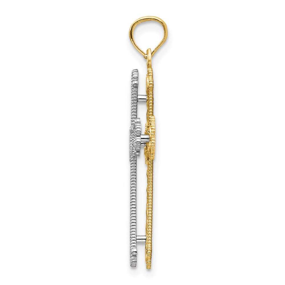 14k Two-tone Gold Hearts Cross Pendant for Women