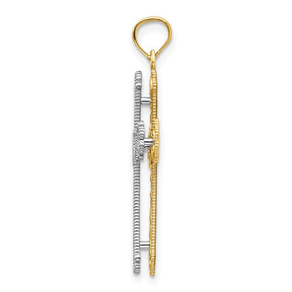 14k Two-tone Gold Hearts Cross Pendant for Women