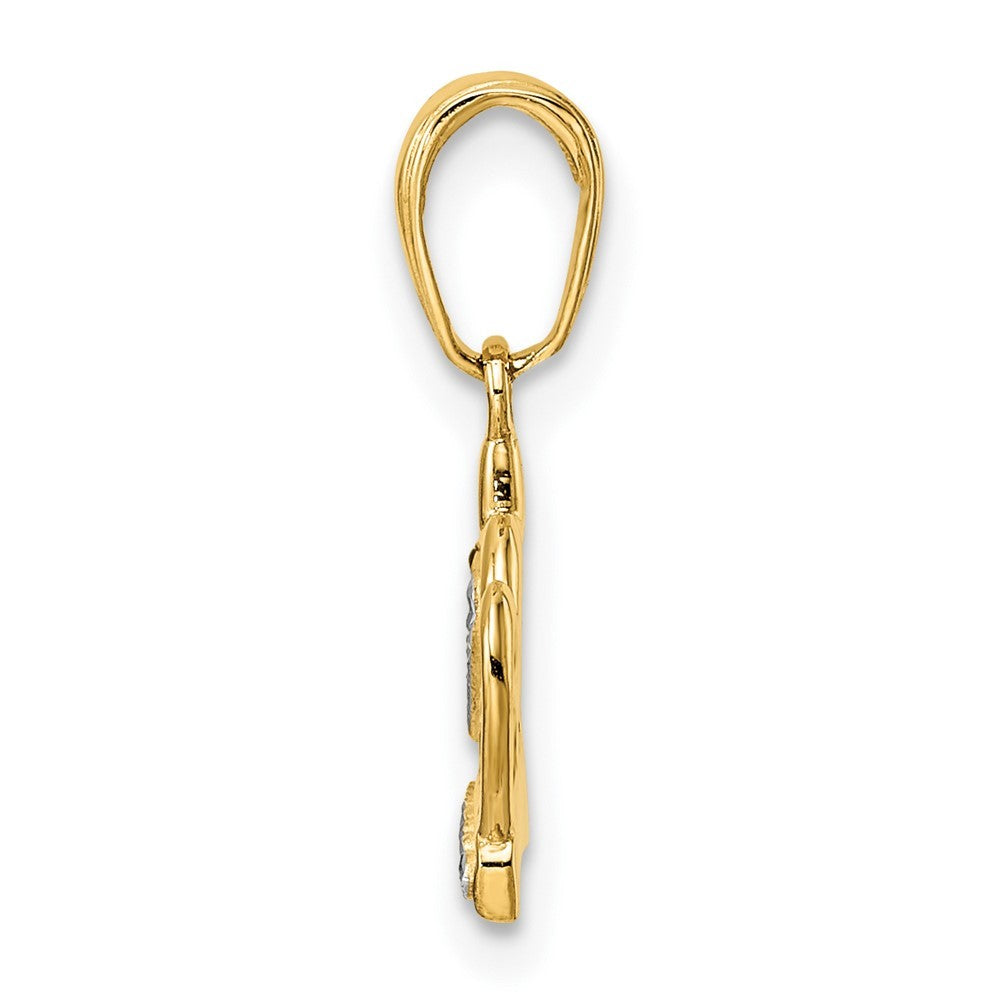14k Yellow Gold and White Rhodium Diamond-cut Heart Crown Pendant