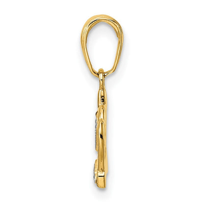 14k Yellow Gold and White Rhodium Diamond-cut Heart Crown Pendant