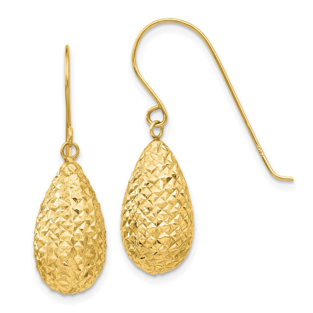 14k Yellow Gold Puff Teardrop Earrings