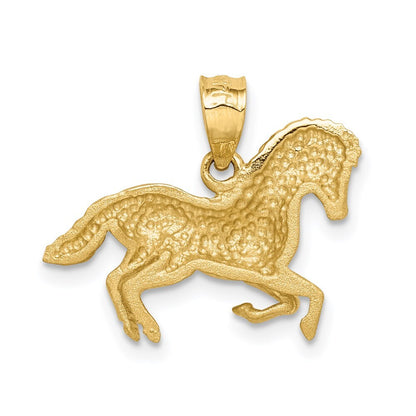 14k Yellow Gold Brushed and Diamond-cut Horse Pendant for Women