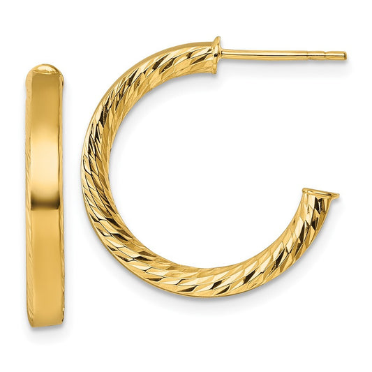 14k Yellow Gold Polished and Diamond-cut 3.00 x 20mm Tube C-Hoop Earrings