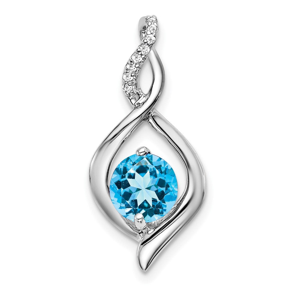 14k White Gold Blue Topaz and Diamond Pendant
