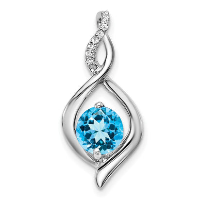 14k White Gold Blue Topaz and Diamond Pendant