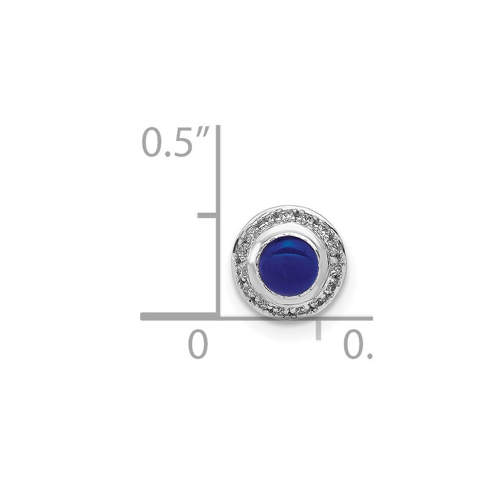 14k White Gold Diamond and Cabochon .47 Sapphire Chain Slide Pendant for Women