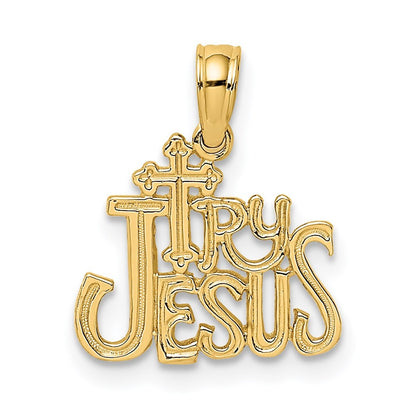 14k Yellow Gold Polished and Engraved TRY JESUS Charm