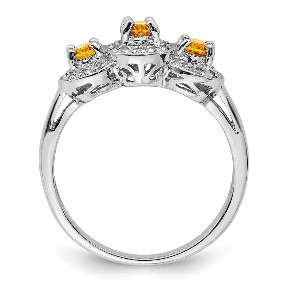 Sterling Silver Rhodium Citrine & Diamond Ring Size 8