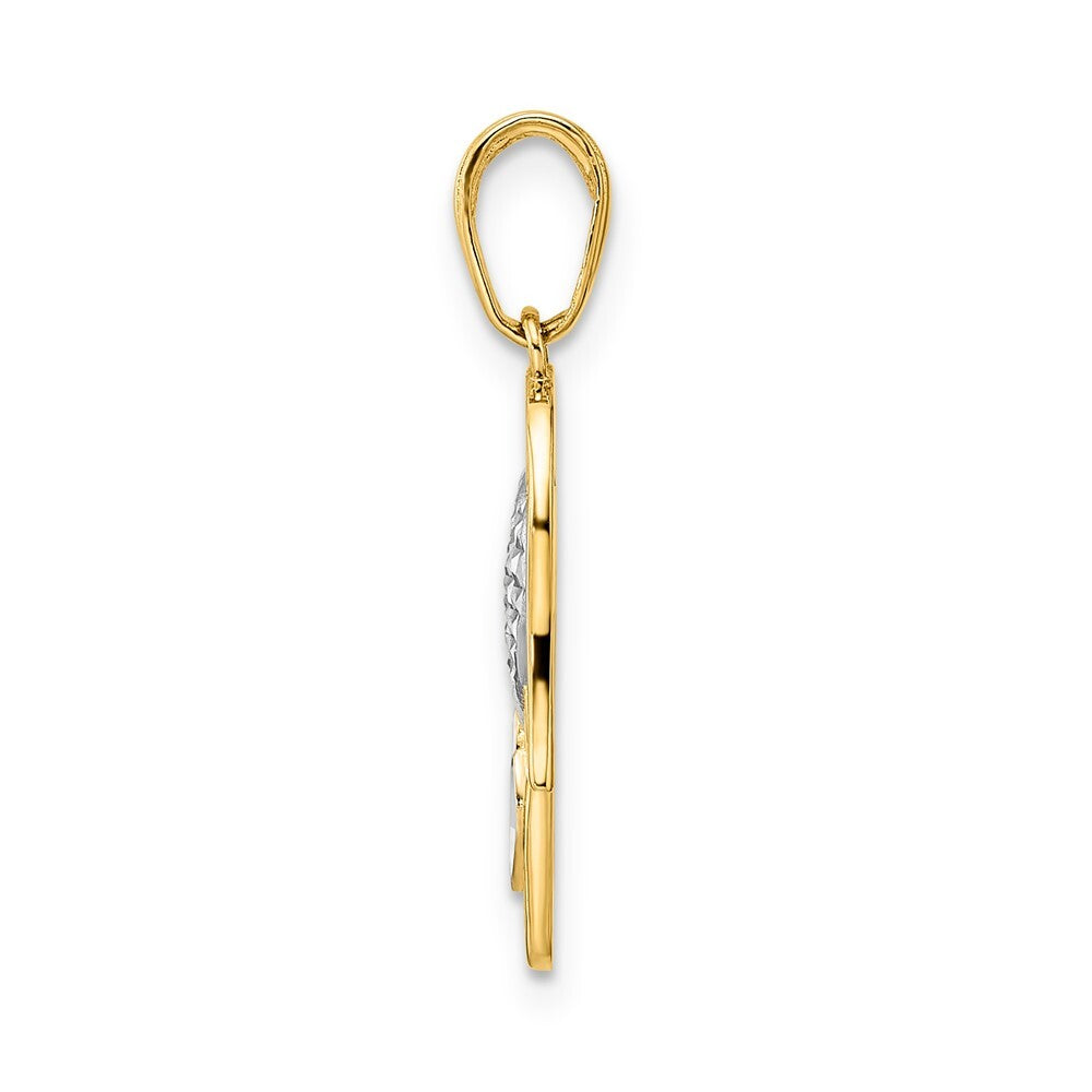 14k Yellow Gold & White Rhodium Diamond-cut Heart Hamsa Pendant