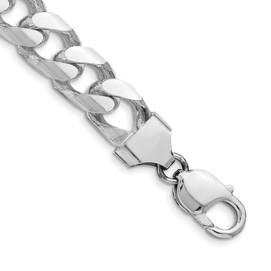 Sterling Silver Rhodium-plated 11mm Domed Side Diamond-Cut Curb Chain Bracelet