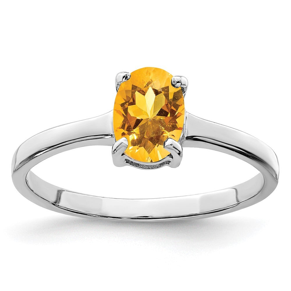 Sterling Silver Rhodium Citrine Ring Size 7