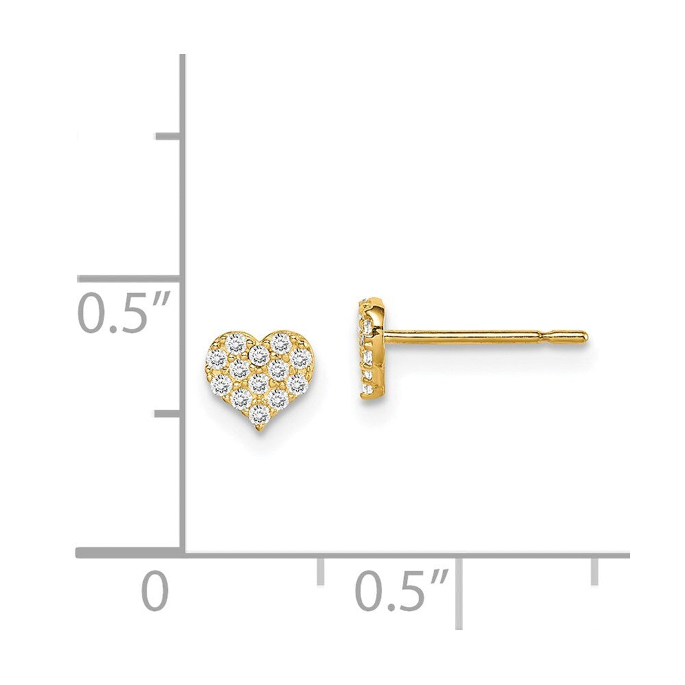 14k Yellow Gold Cubic Zirconia Heart Stud Earrings Gift for Women