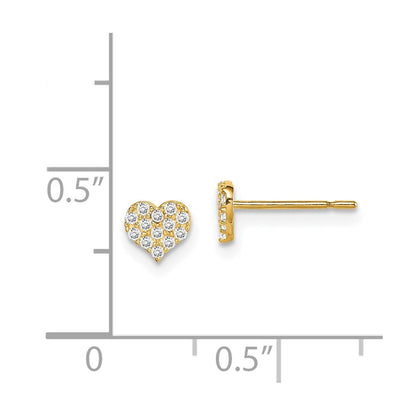 14k Yellow Gold Cubic Zirconia Heart Stud Earrings Gift for Women